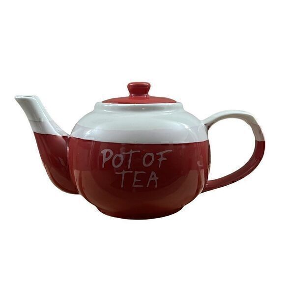 The Old Pottery Company Red Ceramic Tea Pot With Handle And Lid - Picture 1 of 8